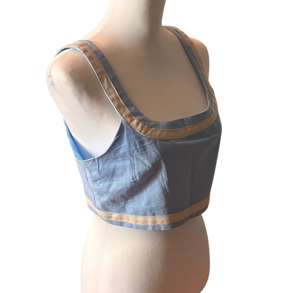 AVEC LES FILLES Linen Blend Colorblock Crop Top In Ice Blue SZ M new - Picture 8 of 10